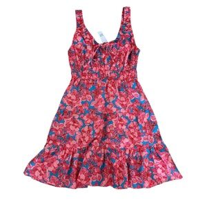 GAP Pink Blue Floral Dress Ruffle Hem Sleeveless Mini Sun Dress Size XS Cotton